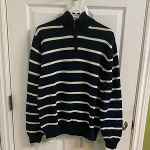 Vintage Brooks Brothers Men’s Navy White Striped Supima Cotton 1/4 Zip Sweater